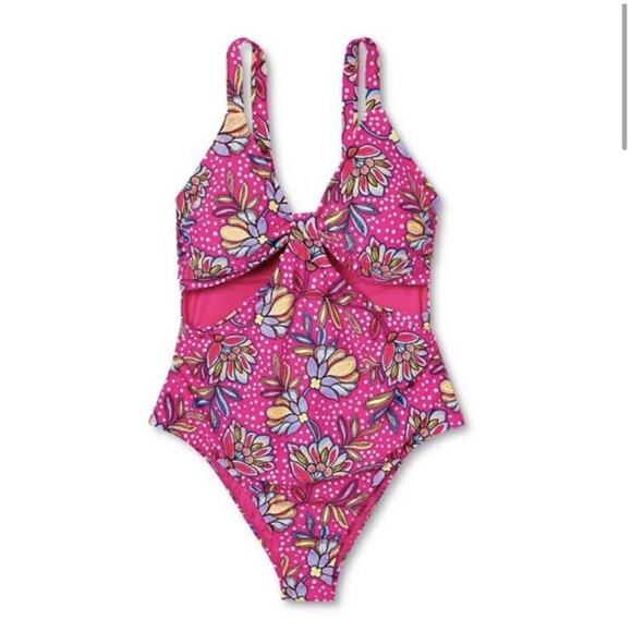 Tabitha Brown For Target One Piece‎ Swim Suit Size 22 W Hot Pink Floral Cheeky - Picture 3 of 11